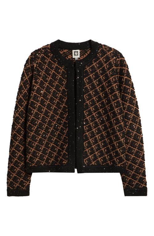 Anne Klein Texture Plaid Beaded Cardigan In Brown
