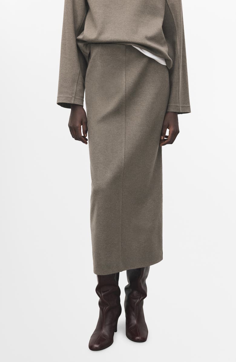 MANGO Opening Pencil Skirt, Main, color, Medium Brown