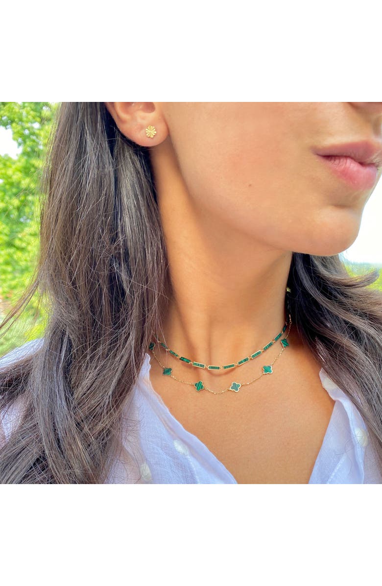 The Lovery Fine Jewelry Malachite Bar Necklace, Alternate, color, Green