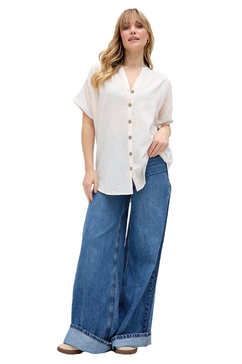 Juneeta Crop Sleeve Button Down Shirt, Alternate, color, Cream