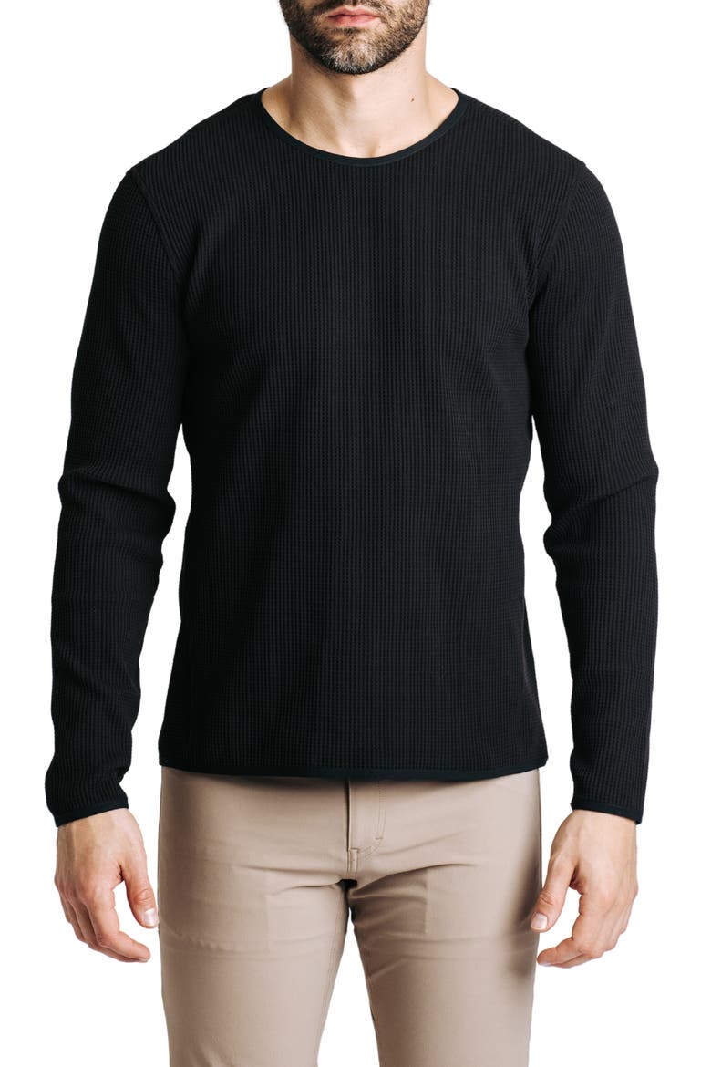 Venture Waffle Performance Crewneck Sweatshirt, Main, color, BLACK
