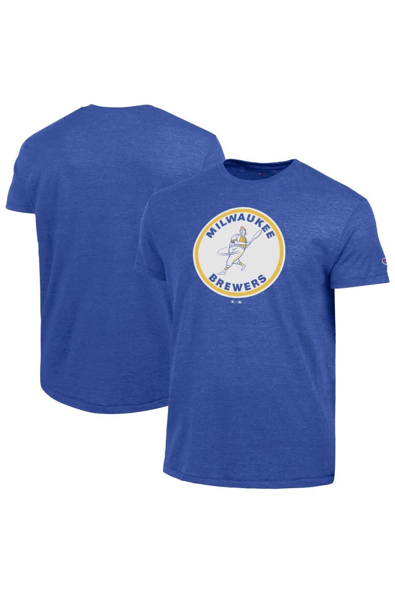 Men's Champion  Royal Milwaukee Brewers Cooperstown Logo Tri-Blend T-Shirt, Main, color, Royal