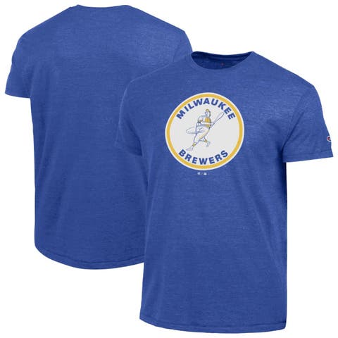 Men's Champion  Royal Milwaukee Brewers Cooperstown Logo Tri-Blend T-Shirt