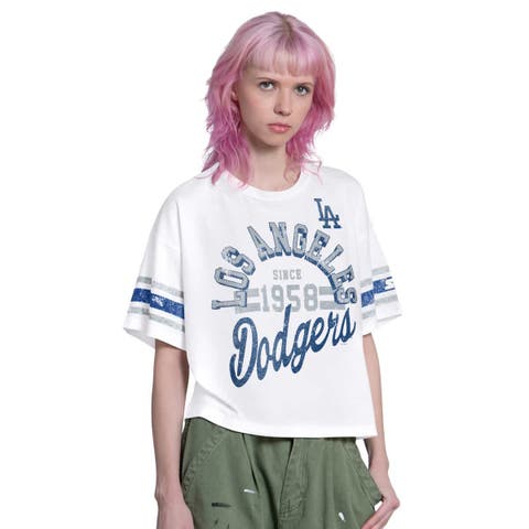 Women's Starter  White Los Angeles Dodgers Cropped Hurry Up Offense T-Shirt