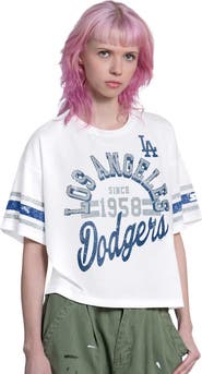 STARTER Women's Starter  White Los Angeles Dodgers Cropped Hurry Up Offense T-Shirt