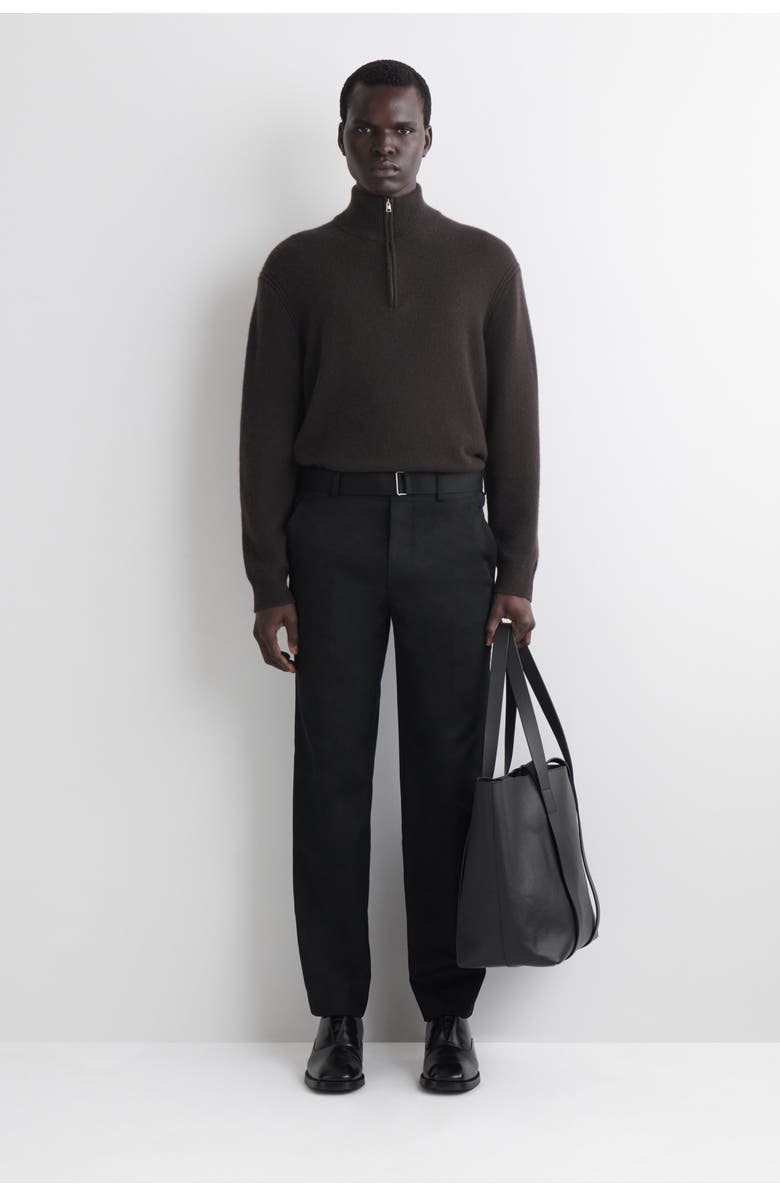 COS Belted Cotton Regular-Fit Straight-Leg Pants, Main, color, Black