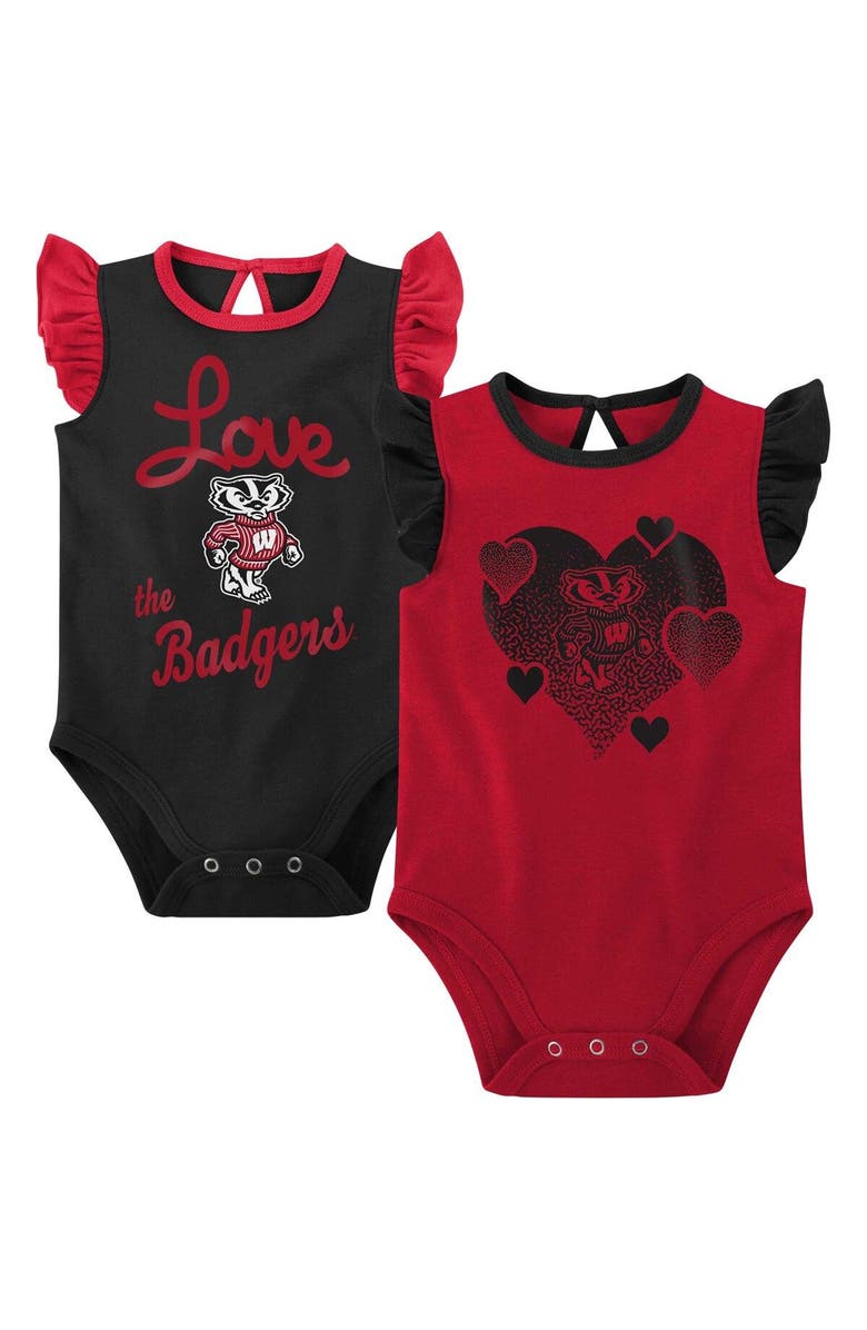 Outerstuff Girls Newborn & Infant Red/Black Wisconsin Badgers Spread the Love 2-Pack Bodysuit Set, Main, color, Red