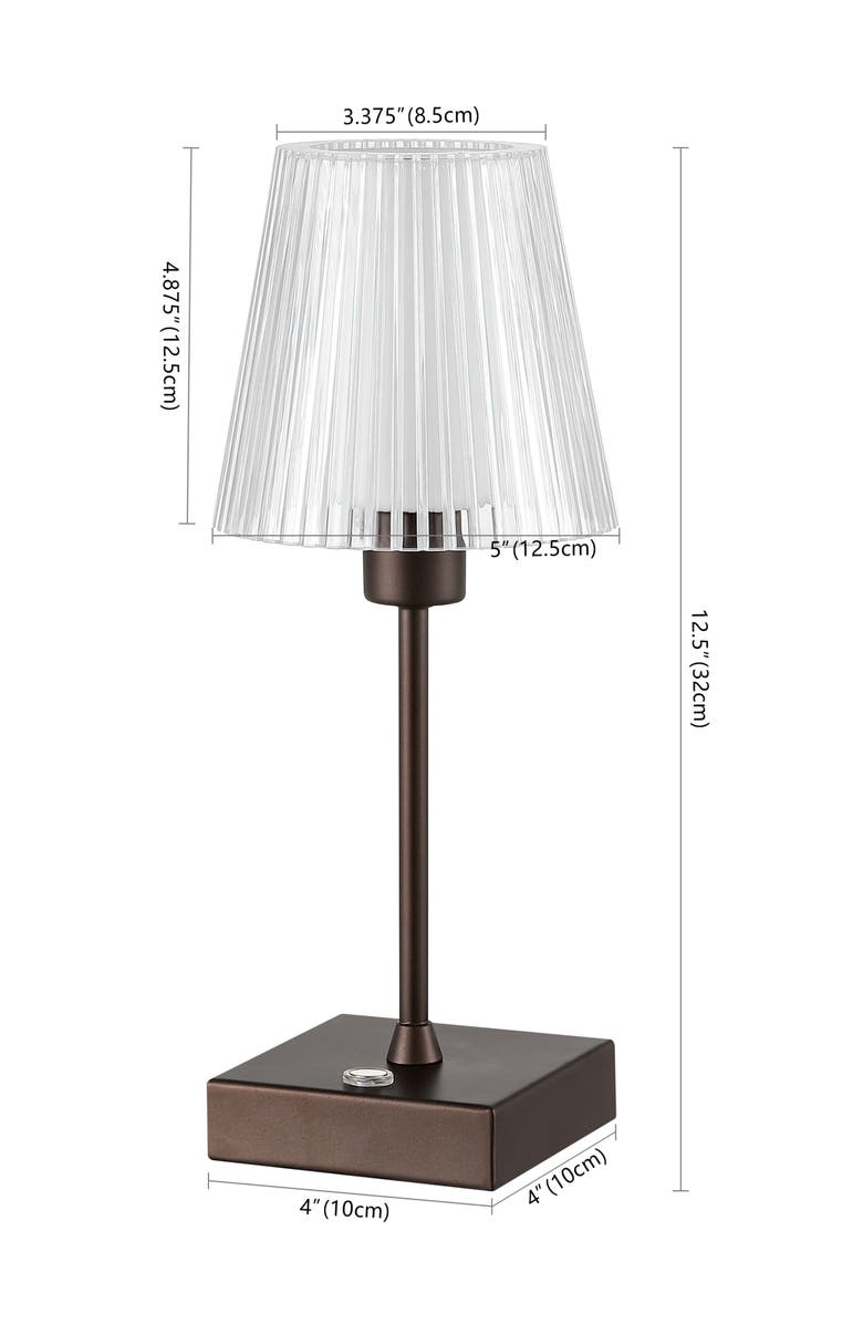 JONATHAN Y Oscar Modern Industrial Rechargeable/Cordless Iron/Acrylic Integrated Portable LED Table Lamp with Ribbed Shade, Alternate, color, Oil Rubbed Bronze