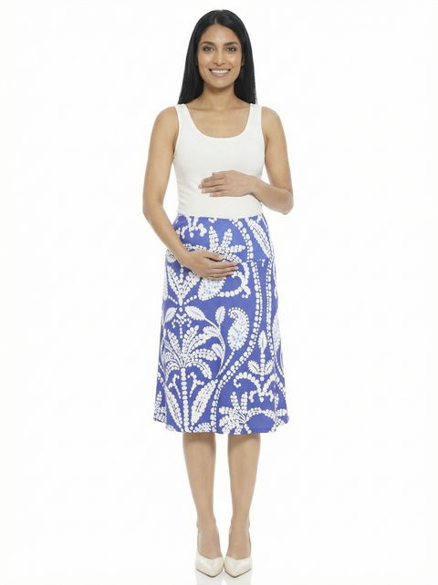 Maternity Paisley Elastic Waist Knee Length A-Line Skirt