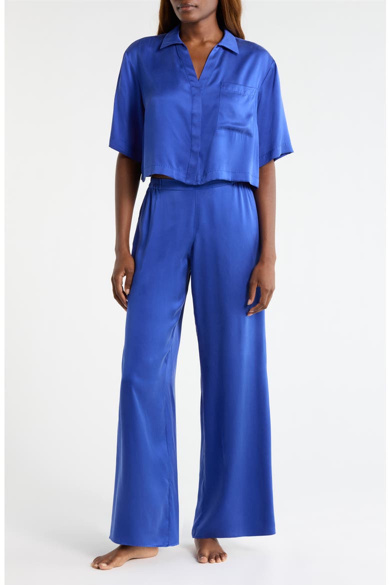 Washable High Waist Silk Pajamas, Main, color, COBALT DREAM