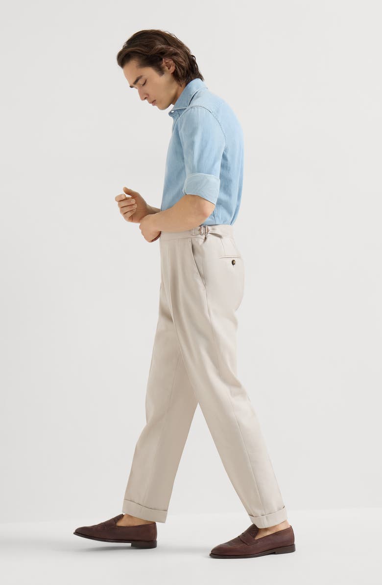 Brunello Cucinelli Trousers with double pleats and tabs, Alternate, color, Buff