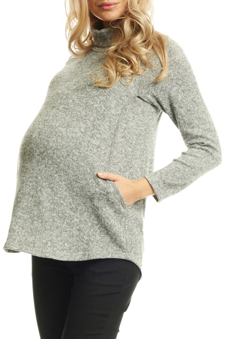 Teresa Maternity/Nursing Turtleneck, Main, color, HEATHER GREY