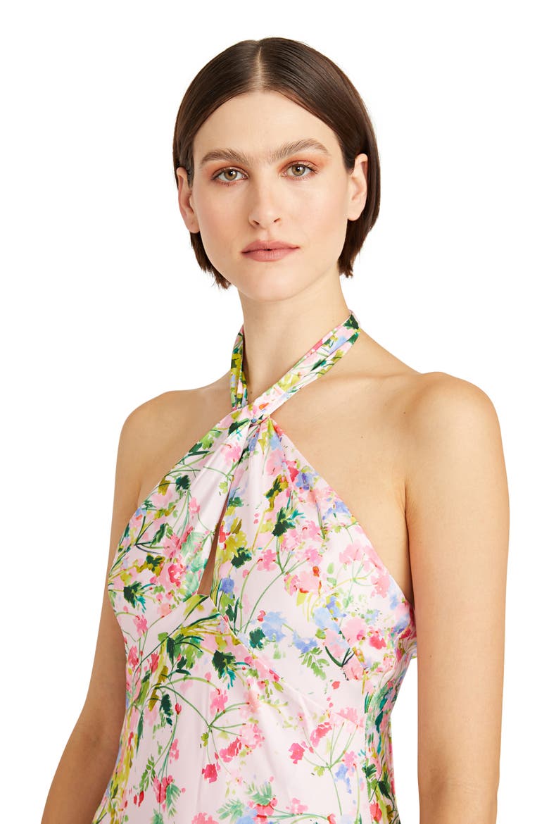 Rose Halter Satin Gown, Alternate, color, IVORY/ WILDROSE