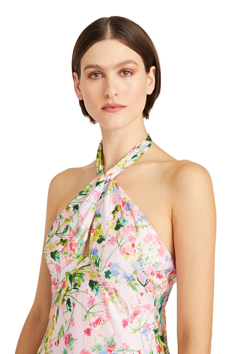 ML Monique Lhuillier Rose Halter Satin Gown, Alternate, color, 