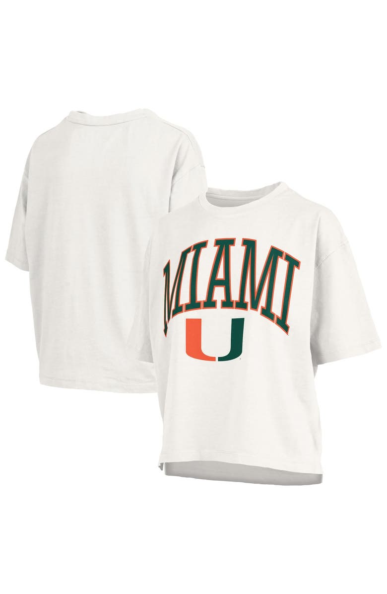 PRESSBOX Women's Pressbox White Miami Hurricanes Nelson Arch Over Logo Waist Length Oversized Slub T-Shirt, Main, color, White