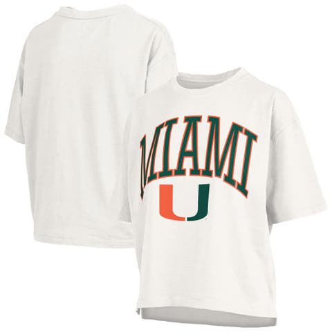 Women's Pressbox White Miami Hurricanes Nelson Arch Over Logo Waist Length Oversized Slub T-Shirt