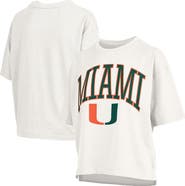PRESSBOX Women's Pressbox White Miami Hurricanes Nelson Arch Over Logo Waist Length Oversized Slub T-Shirt