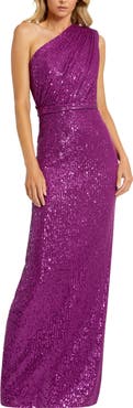 Mac Duggal Women’s One Shoulder Ruched Sequin Evening Gown