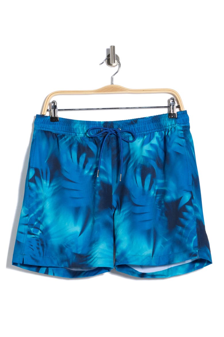 Tie Dye Palm Print Swim Shorts, Alternate, color, BLUE