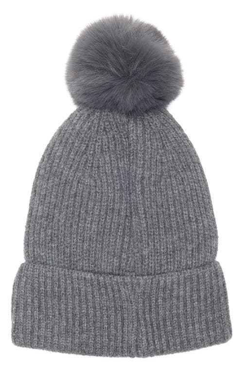 Nanette Lepore Scattered Rhinestone Beanie With Faux Fur Pompom In Gray