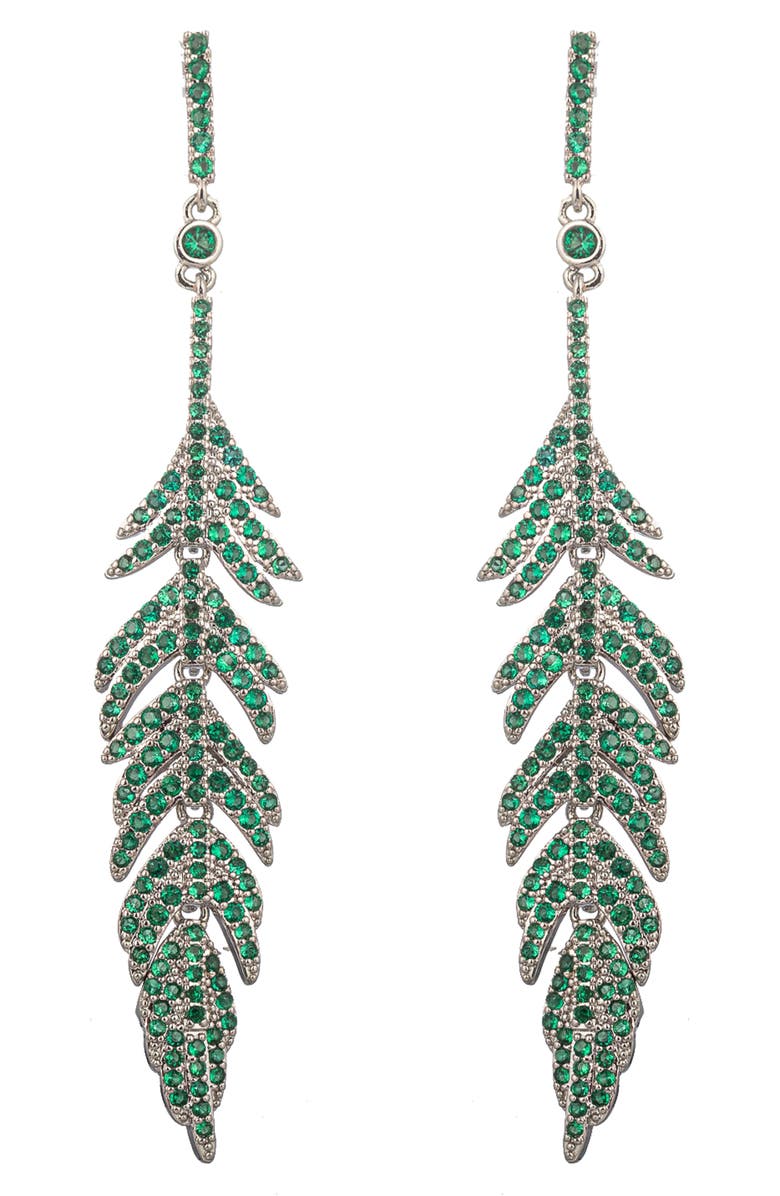 EYE CANDY LOS ANGELES Feather CZ Drop Earrings, Main, color, Green