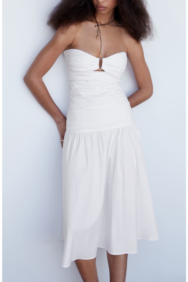 Strapless Cotton Blend Midi Dress, Alternate, color, OFF WHITE