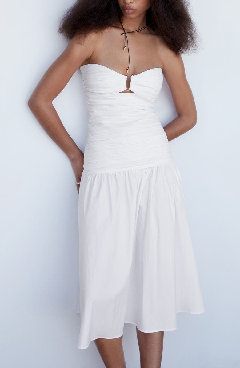 MANGO Strapless Cotton Blend Midi Dress, Alternate, color,