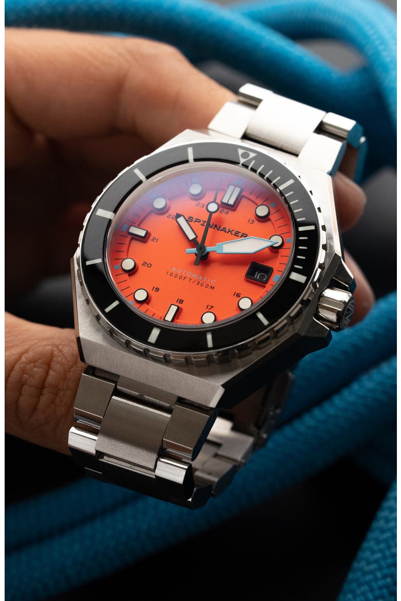 Dumas Automatic Bracelet Watch, 44mm, Alternate, color, ORANGE