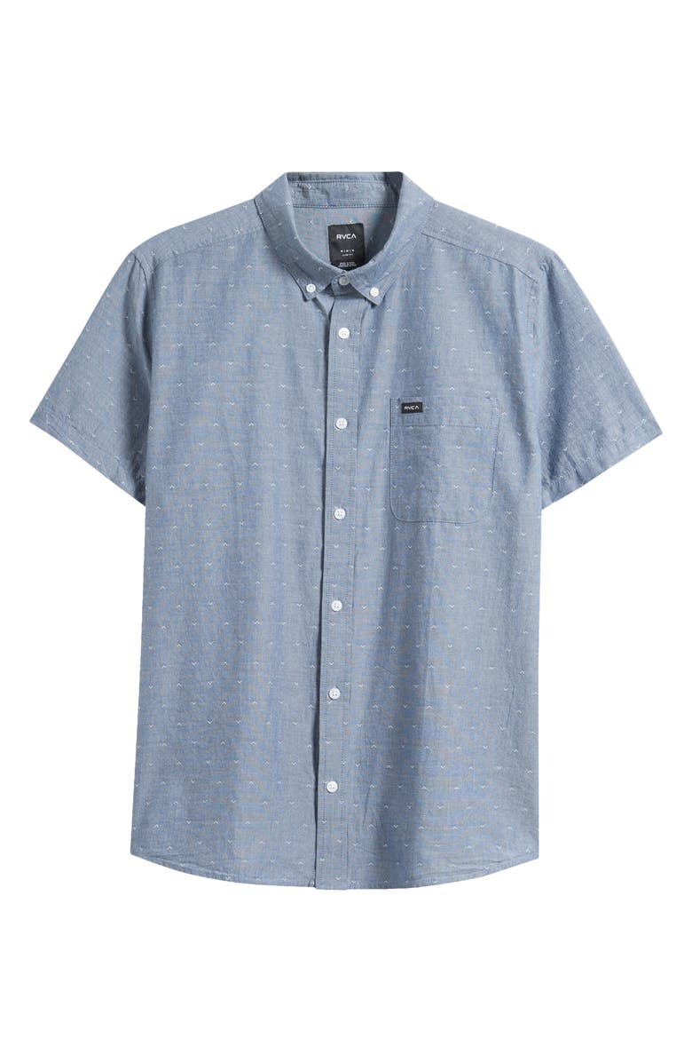 RVCA That
ll Do Slim Fit Solid Short Sleeve Cotton Button-Down Shirt, Alternate, color, Dark Denim