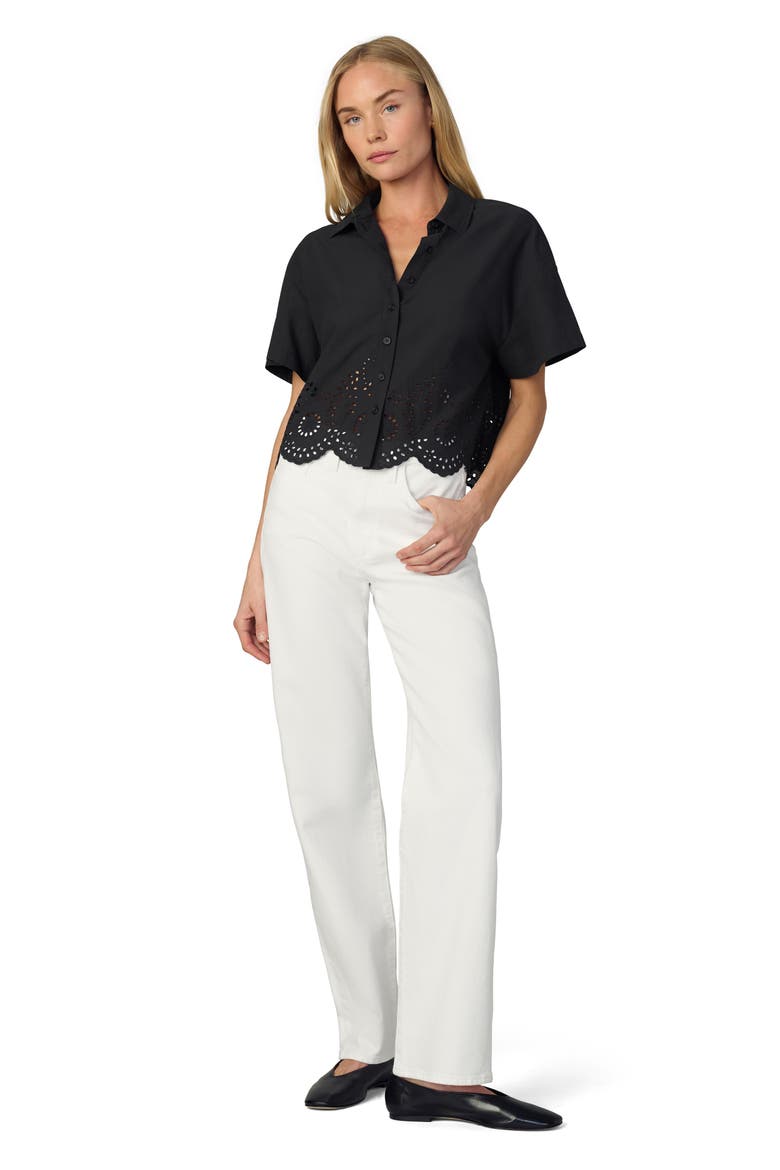The Eyelet Short Sleeve Crop Shirt, Alternate, color, BLACK