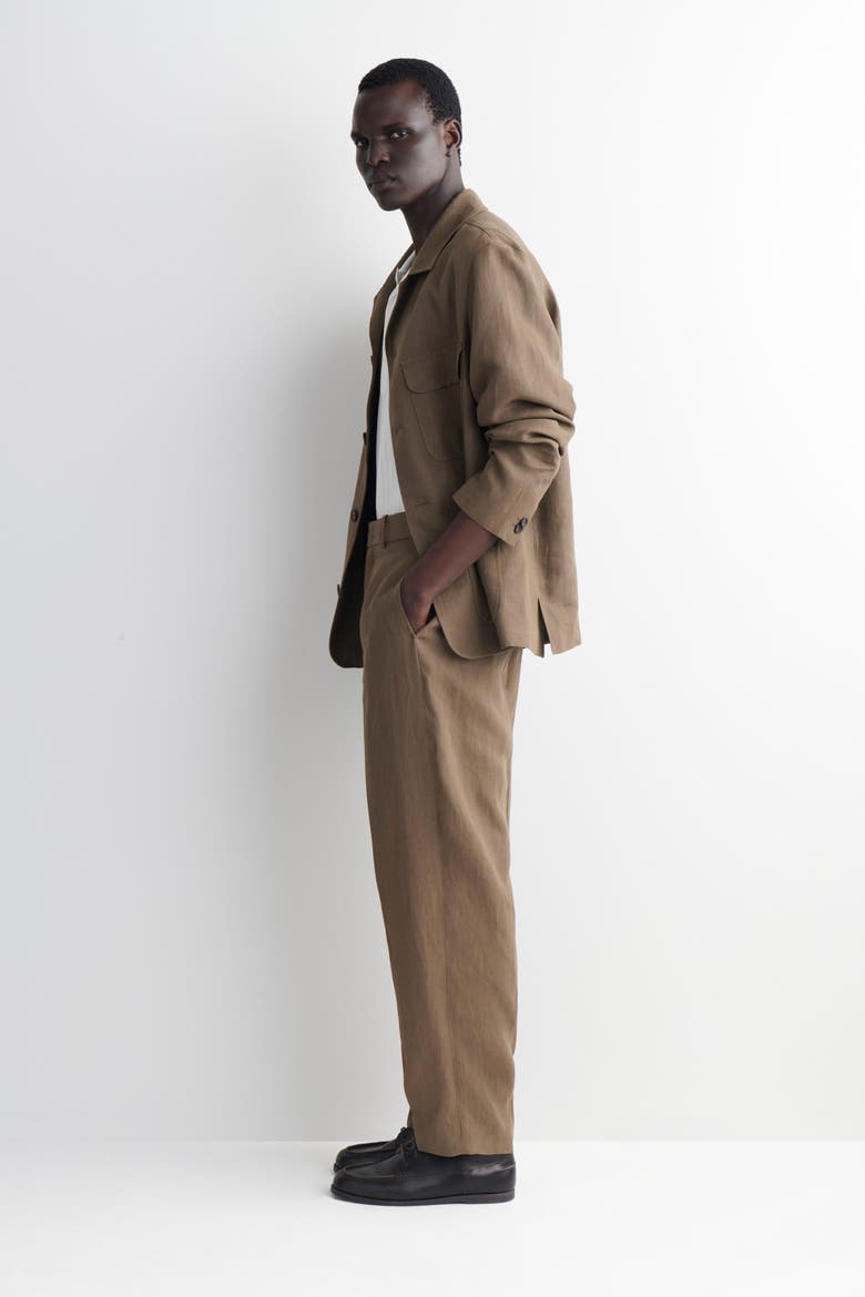 Linen Relaxed-fit Tapered Pants, Alternate, color, DARK KHAKI
