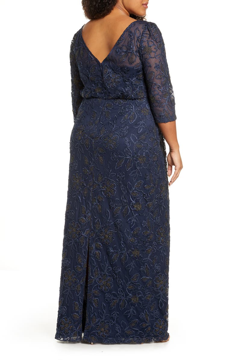 JS Collections Metallic Soutache Blouson Mesh Gown, Alternate, color, 