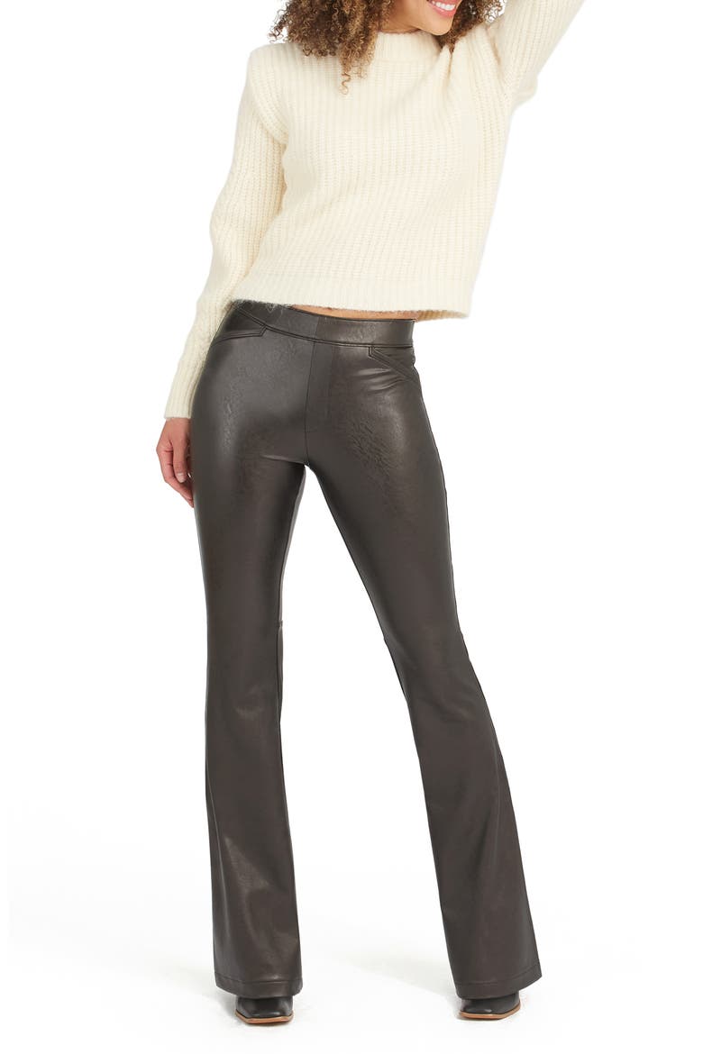 Faux Leather Flare Leg Pull-On Pants, Alternate, color, LUXE BLACK