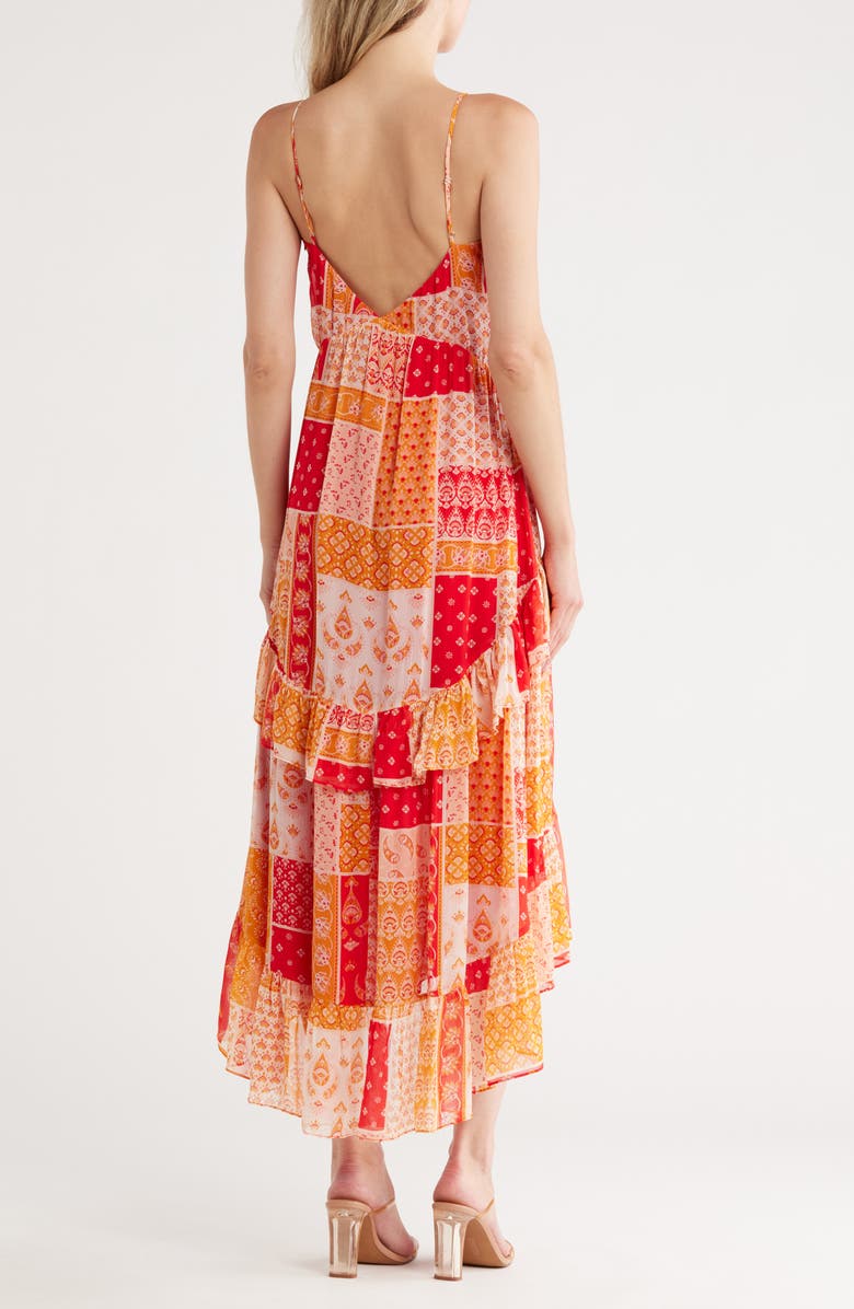 Ramy Brook Lura Patchwork Tiered High-Low Sundress, Alternate, color, Flame Capri Patchwork Print
