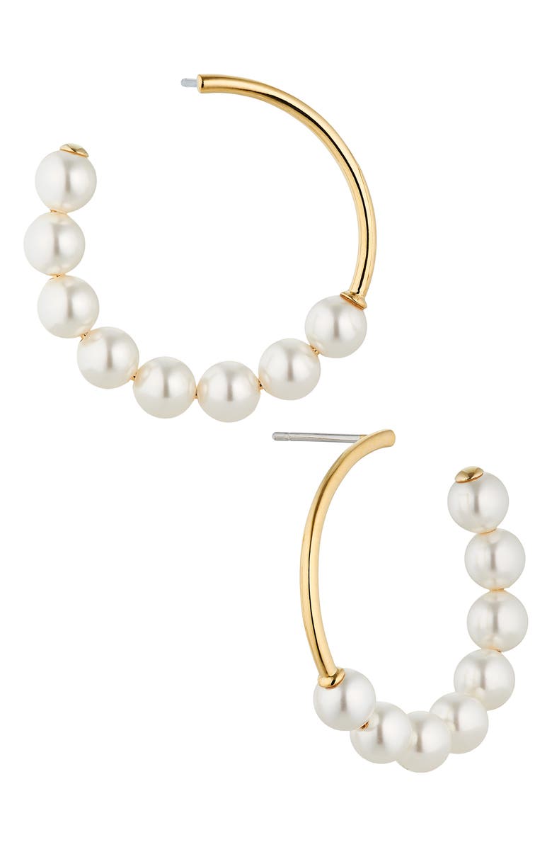 Nadri Dot Dot Dot Imitation Pearl Hoop Drop Earrings, Main, color,