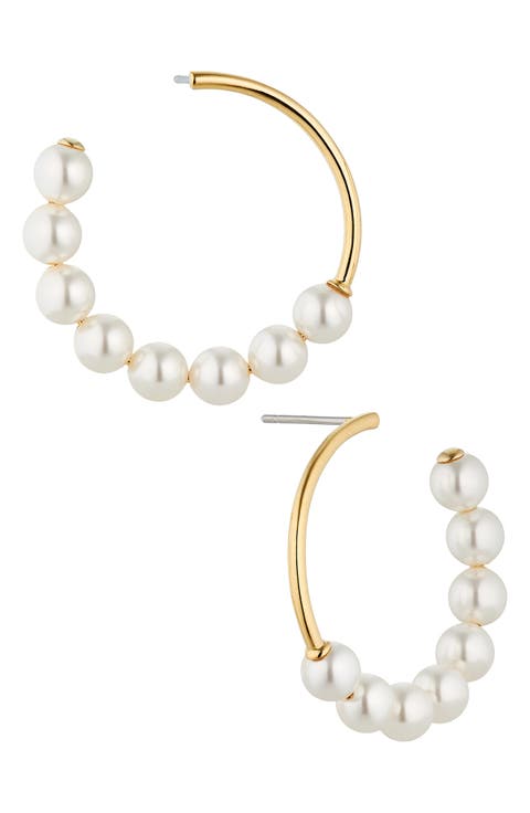 Dot Dot Dot Imitation Pearl Hoop Drop Earrings