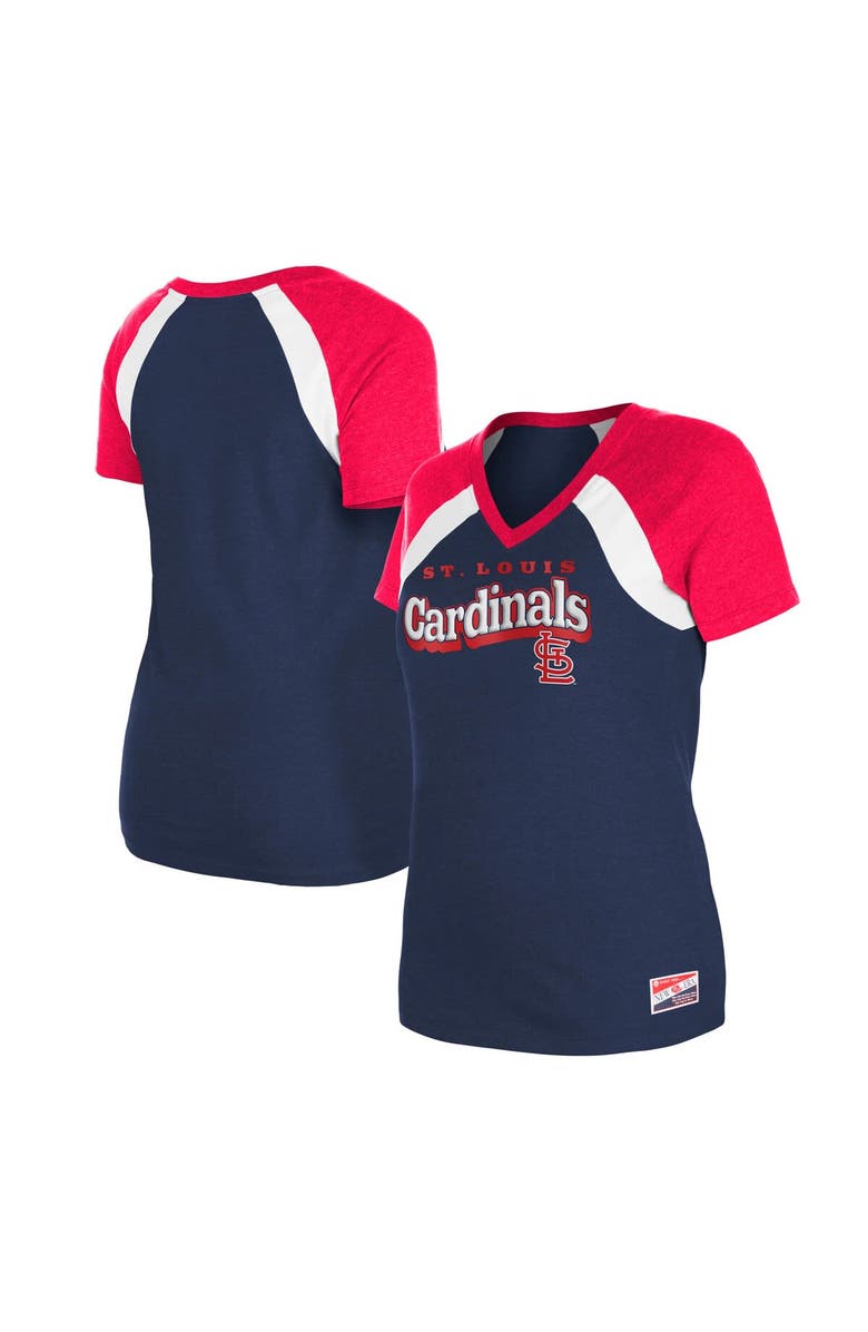 New Era Women's New Era Navy St. Louis Cardinals Heathered Raglan V-Neck T-Shirt, Main, color, Navy