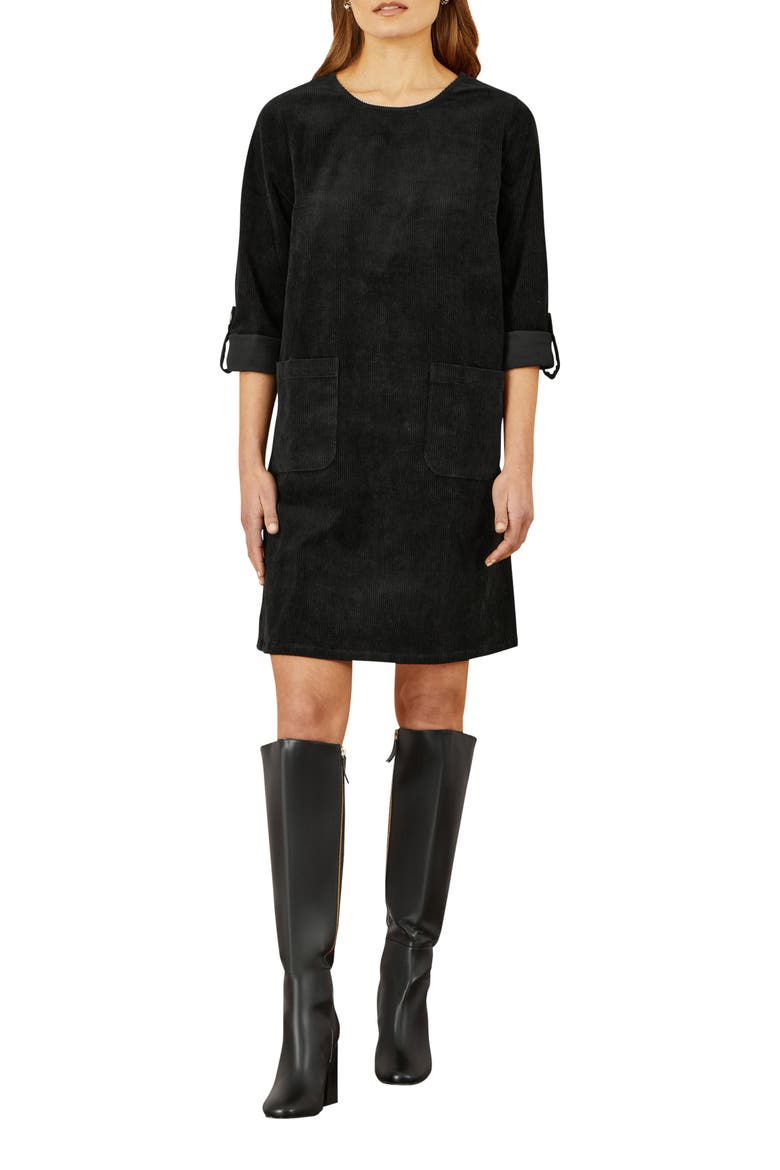 Cord Tunic Dress With Pockets, Alternate, color, Black