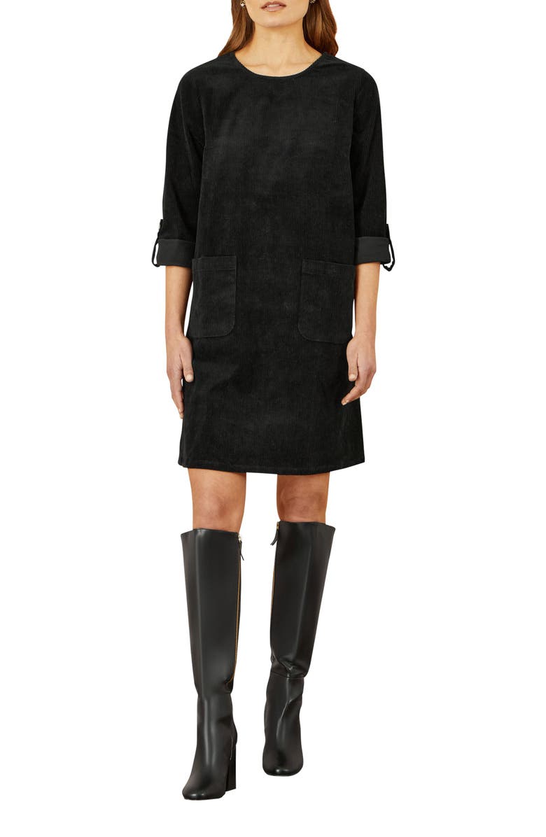 Yumi Cord Tunic Dress With Pockets, Alternate, color, Black