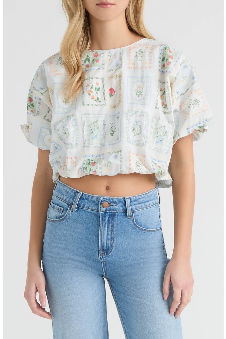 Print Crop Bubble Top, Main, color, FLOWER STAMP PRINT