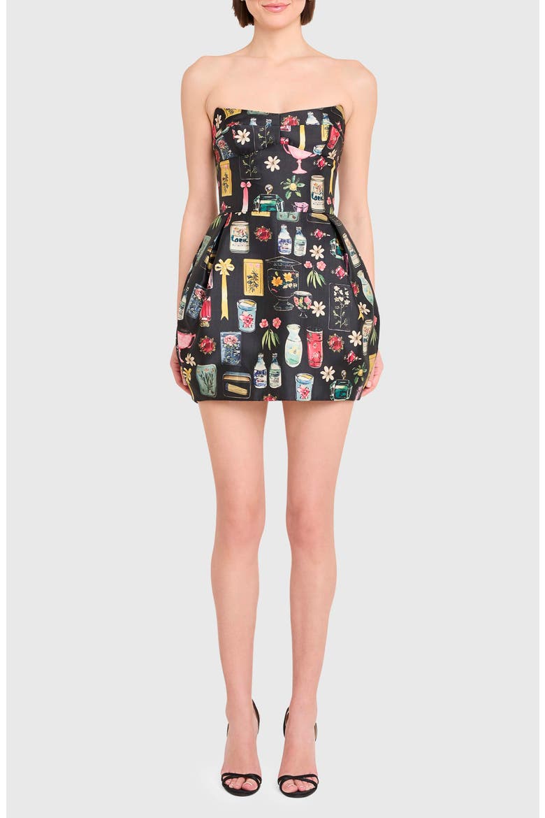 Bowery Mixed Print Strapless Cocktail Minidress, Main, color, BLACK TRE PRINT