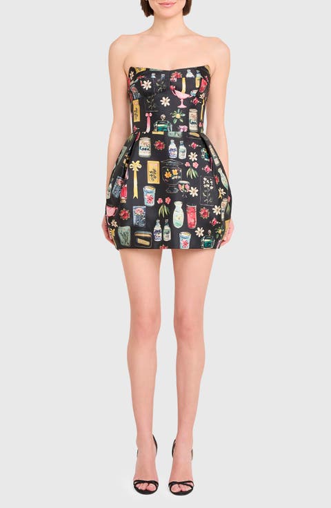 Bowery Mixed Print Strapless Cocktail Minidress