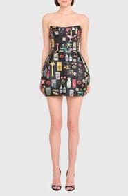 Amanda Uprichard Bowery Mixed Print Strapless Cocktail Minidress