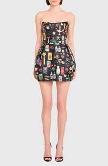 Amanda Uprichard Bowery Mixed Print Strapless Cocktail Minidress