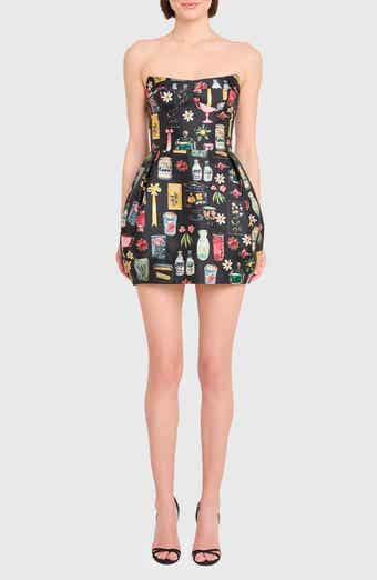 Amanda Uprichard Bowery Mixed Print Strapless Cocktail Minidress