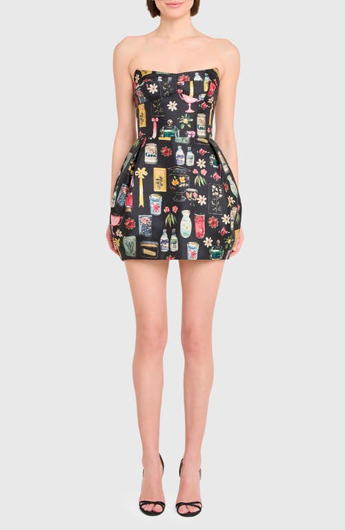 Amanda Uprichard Bowery Mixed Print Strapless Cocktail Minidress In Black