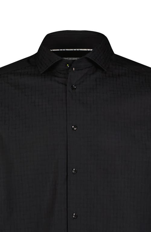 Luchiano Visconti Solid Jacquard With Box Shirt In Black