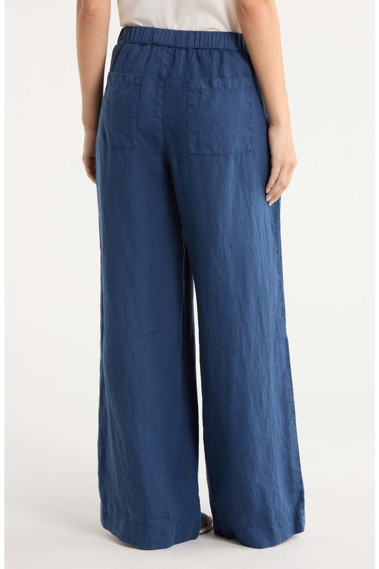 Patch Pocket Pull-On Wide Leg Linen Pants, Alternate, color, NAVY