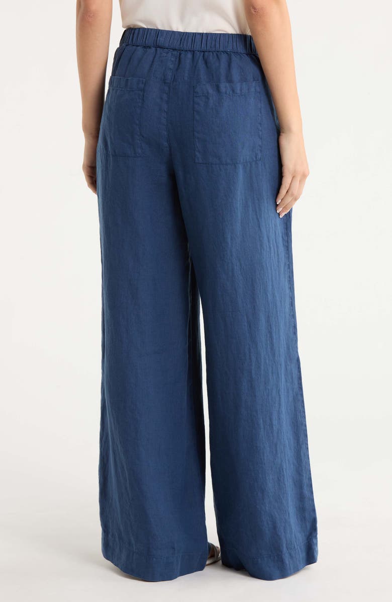 Frank & Eileen Patch Pocket Pull-On Wide Leg Linen Pants, Alternate, color, Navy