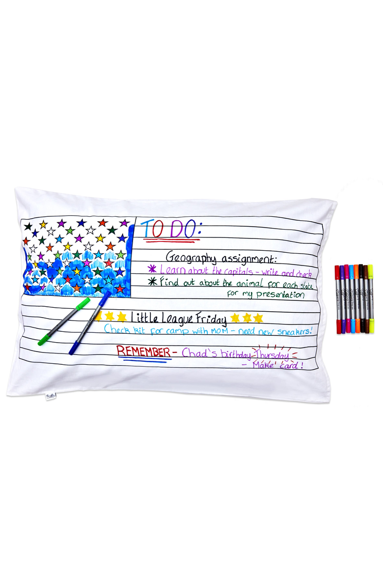 Eat Sleep Doodle Color Your Own Pillowcase US Map, Alternate, color, White